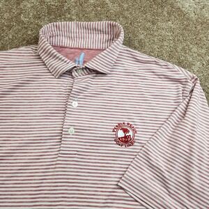 Johnnie-O Featherweight Pebble Beach Golf Links Polo Shirt Mens Large Red Stripe